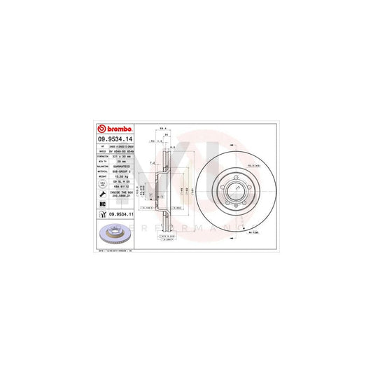 BREMBO 09.9534.14 Brake Disc Internally Vented, High-carbon, with bolts/screws | ML Performance Car Parts