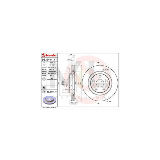 BREMBO 09.D444.11 Brake Disc for JEEP WRANGLER Internally Vented, Coated, High-carbon | ML Performance Car Parts