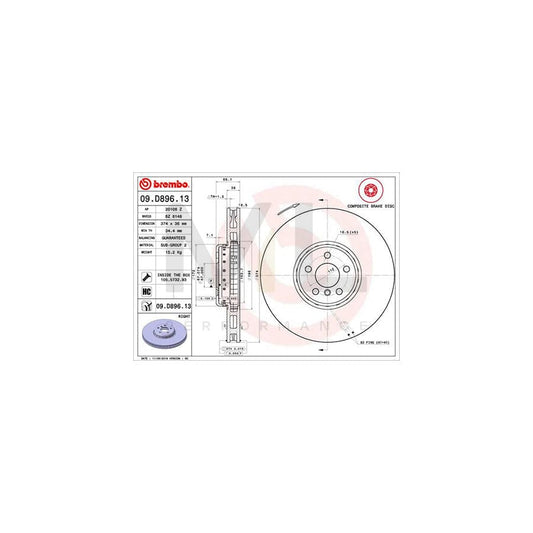 BREMBO 09.D896.13 Brake Disc Internally Vented, Coated, High-carbon, with bolts/screws | ML Performance Car Parts