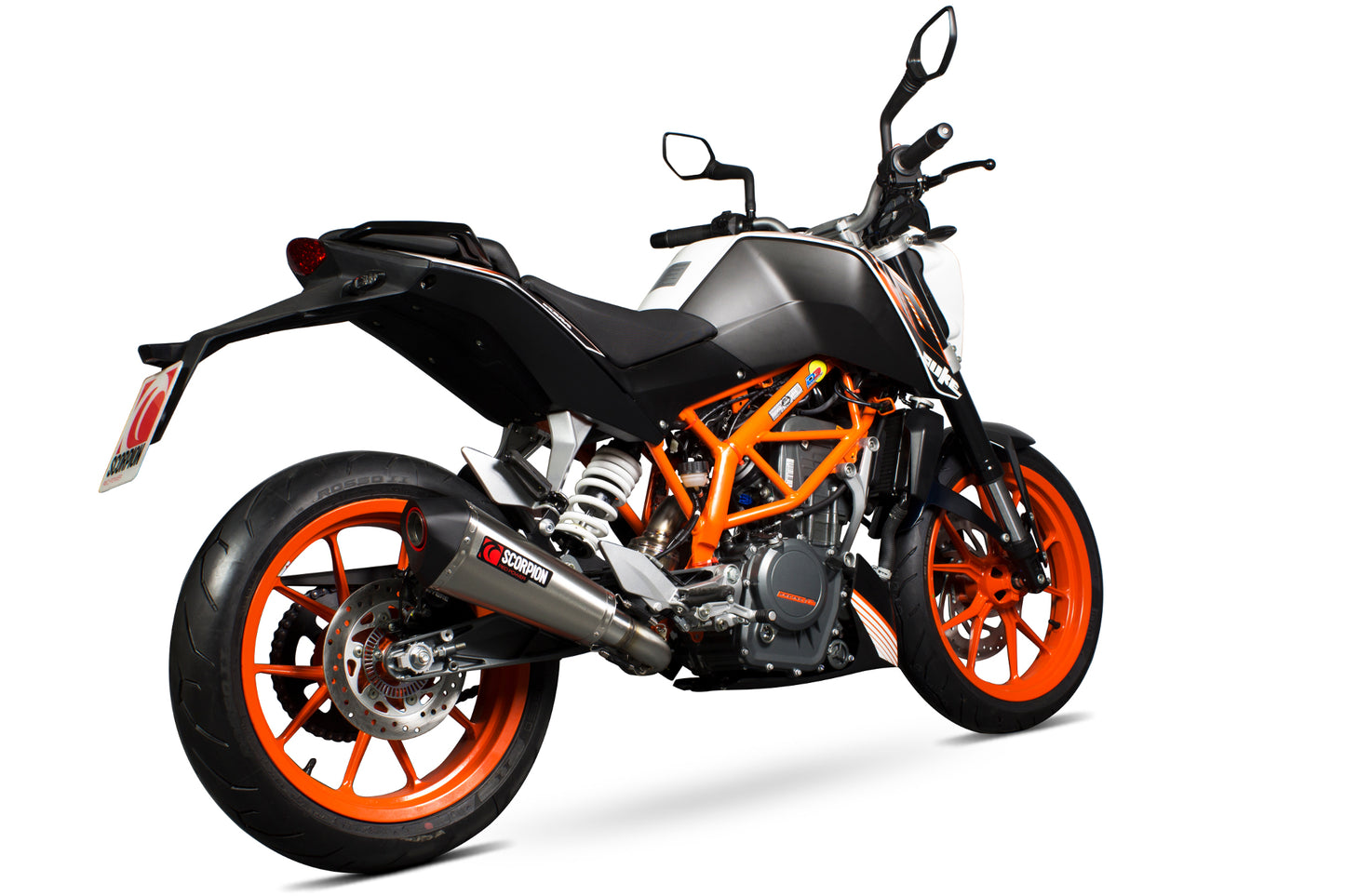 Scorpion RKT81SEO KTM Duke 390 Serket Taper 3/4 System - Brushed Stainless Steel Sleeve | ML Performance UK UK