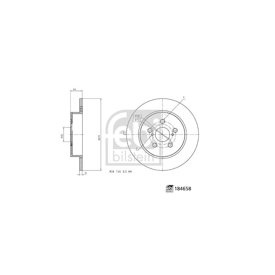 Febi Bilstein 184658 Brake Disc For Toyota Yaris IV (_P21_, _Pa1_, _Ph1_)