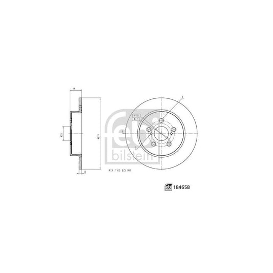 Febi Bilstein 184658 Brake Disc For Toyota Yaris IV (_P21_, _Pa1_, _Ph1_)