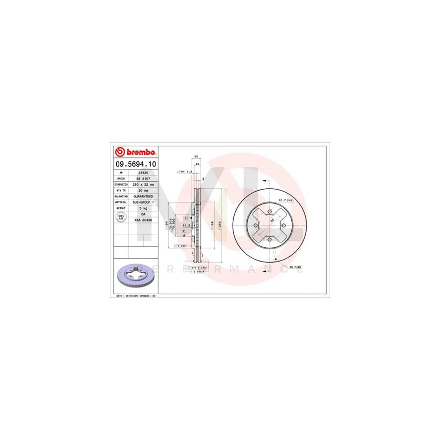 BREMBO 09.5694.10 Brake Disc for NISSAN VANETTE Internally Vented | ML Performance Car Parts