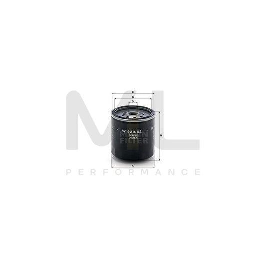 MANN-FILTER W 920/82 Oil Filter Spin-on Filter, with one anti-return valve | ML Performance Car Parts