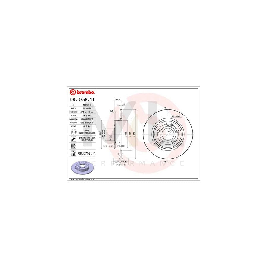BREMBO 08.D758.11 Brake Disc Solid, Coated, High-carbon, with bolts/screws | ML Performance Car Parts