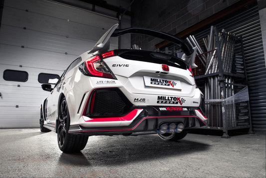 MillTek SSXHO253 Honda Civic Non-Resonated Race Cat-Back Exhaust with 3 Burnt Titanium GT-100 Trims