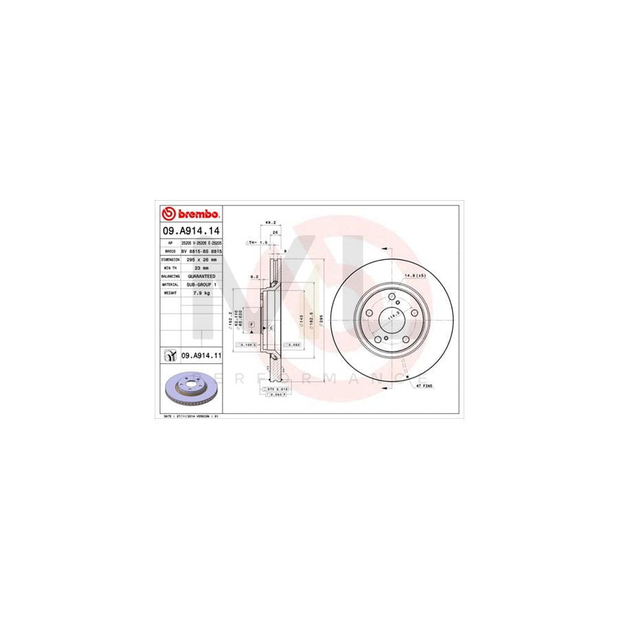 BREMBO COATED DISC LINE 09.A914.11 Brake Disc Internally Vented, Coated | ML Performance Car Parts