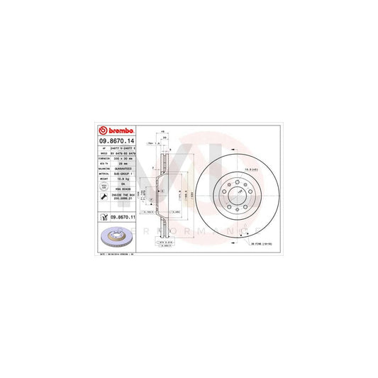 BREMBO COATED DISC LINE 09.8670.11 Brake Disc Internally Vented, Coated, with bolts/screws | ML Performance Car Parts
