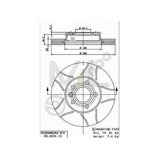 BREMBO MAX LINE 09.6934.75 Brake Disc Internally Vented, Slotted, Coated | ML Performance Car Parts