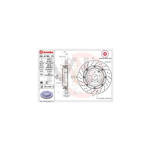 BREMBO TWO-PIECE FLOATING DISCS LINE 09.A190.13 Brake Disc for NISSAN GT-R (R35) Perforated / Vented, Two-piece brake disc, Coated, High-carbon | ML Performance Car Parts