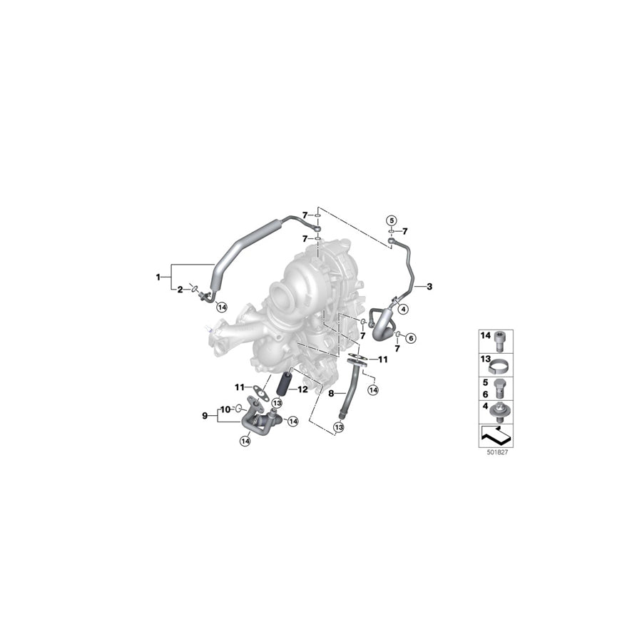 Genuine BMW 11429889382 F48 F39 Exhaust Turbocharger Oil Return Line (Inc. X1 25dX & X2 25dX) | ML Performance UK Car Parts