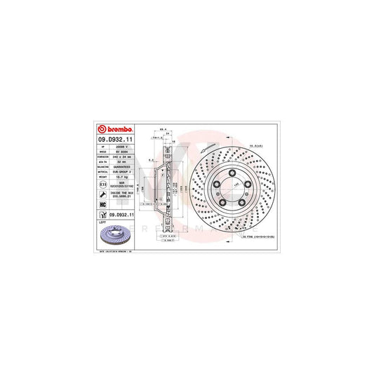 BREMBO 09.D932.11 Brake Disc Perforated / Vented, Coated, High-carbon, with bolts/screws | ML Performance Car Parts