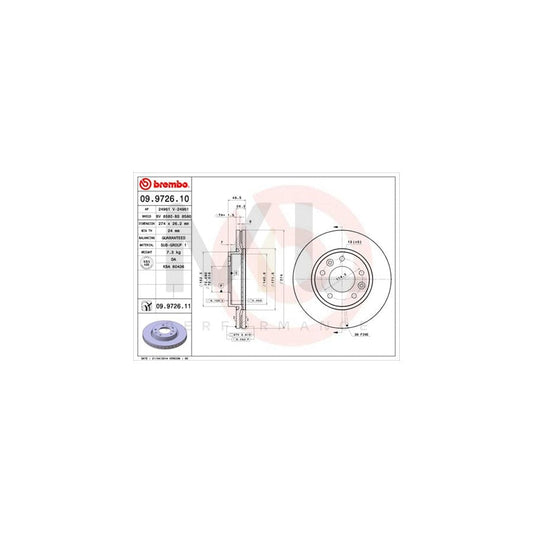 BREMBO COATED DISC LINE 09.9726.11 Brake Disc for KIA SEDONA Internally Vented, Coated | ML Performance Car Parts