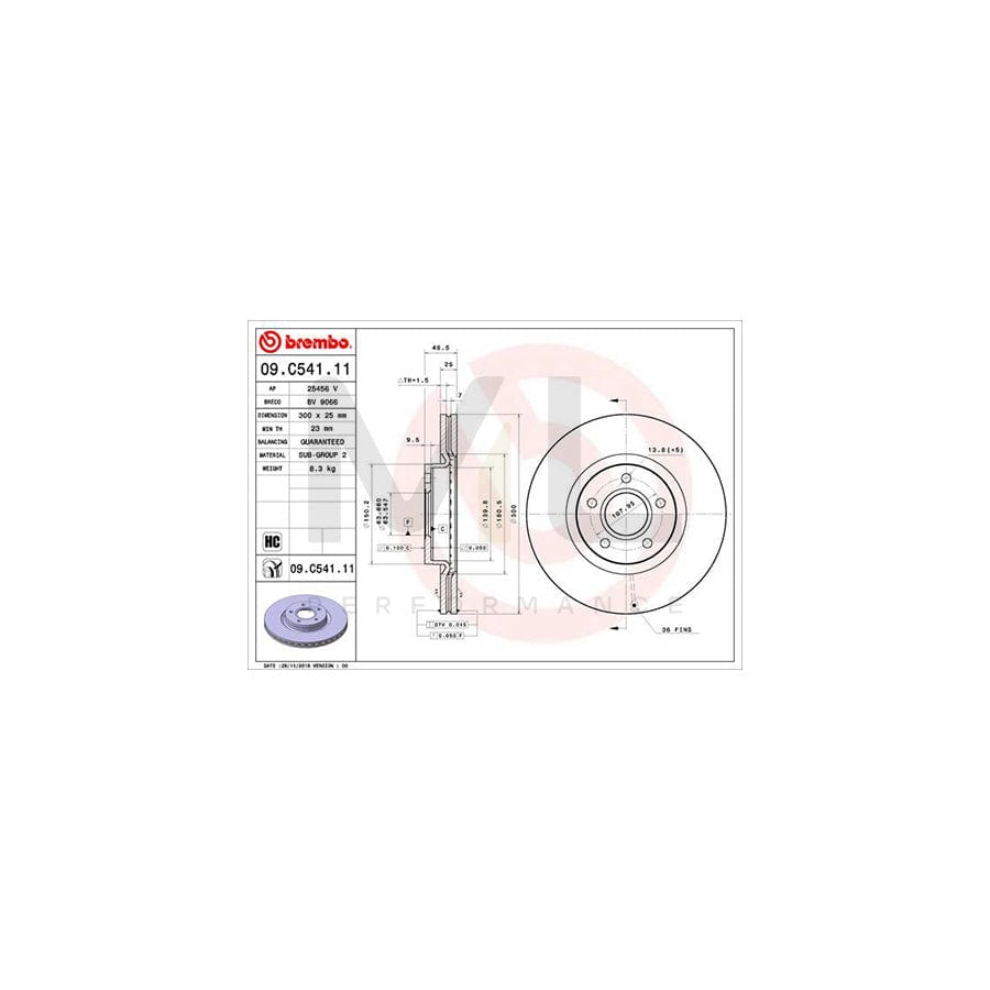 BREMBO 09.C541.11 Brake Disc Internally Vented, Coated, High-carbon | ML Performance Car Parts