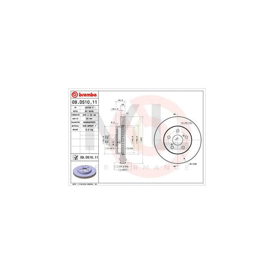 BREMBO 09.D510.11 Brake Disc for TOYOTA PRIUS Internally Vented, Coated | ML Performance Car Parts