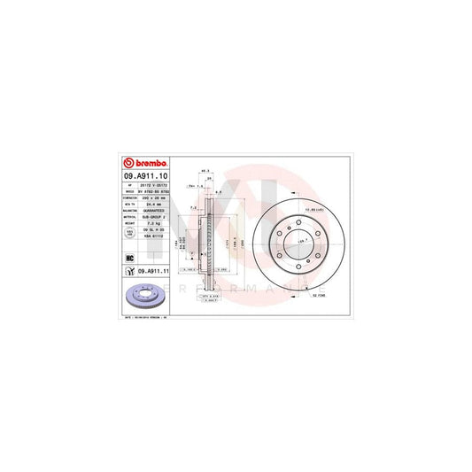 BREMBO 09.A911.10 Brake Disc for MITSUBISHI Pajero / Shogun IV (V80) Internally Vented, High-carbon | ML Performance Car Parts