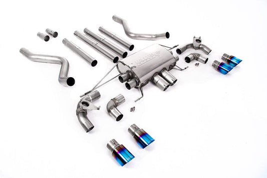 MillTek SSXLR128 Land Rover Defender OPF/GPF Back Non-Resonated Valved System (Louder) with Quad GT-90 Burnt/Blue Titanium Trims