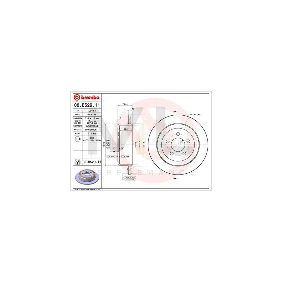 BREMBO 08.B529.11 Brake Disc Solid, Coated | ML Performance Car Parts