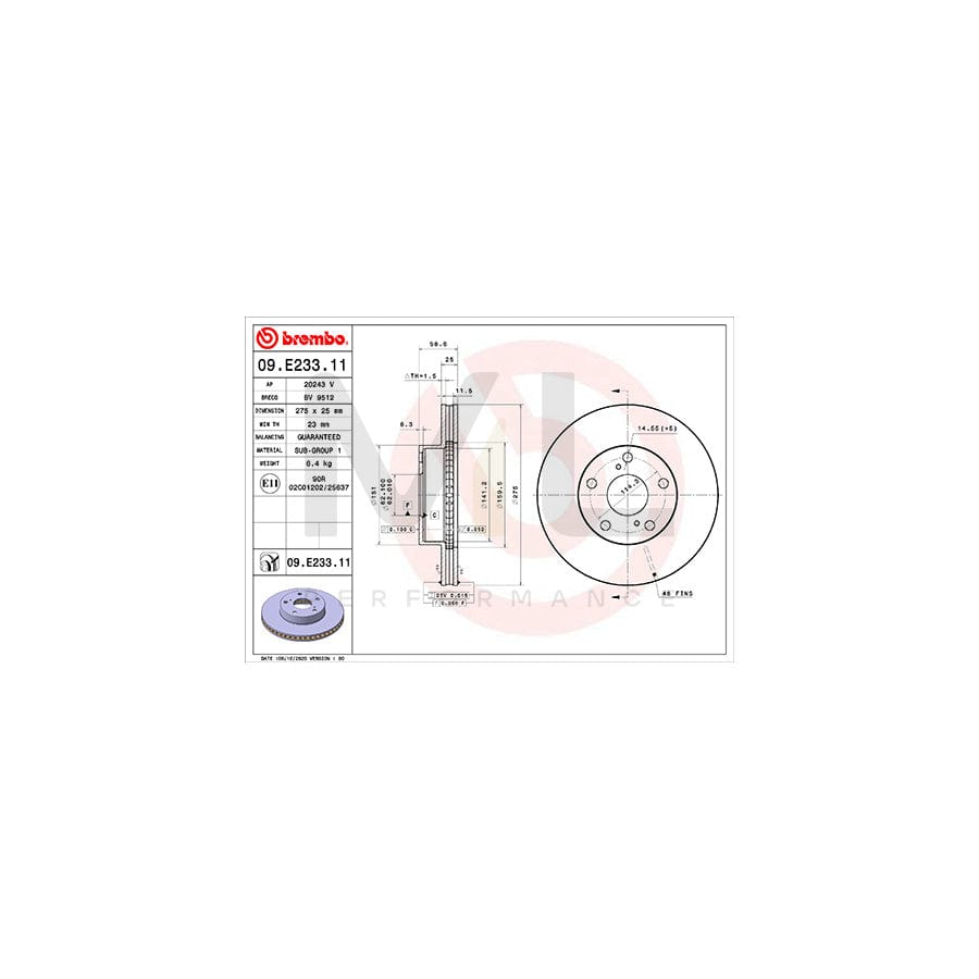 BREMBO 09.E233.11 Brake Disc for TOYOTA Tacoma II Pickup (_N2_) Internally Vented, Coated | ML Performance Car Parts