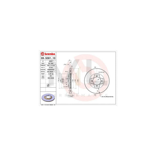 BREMBO 09.5061.10 Brake Disc for MAZDA 323 Internally Vented | ML Performance Car Parts