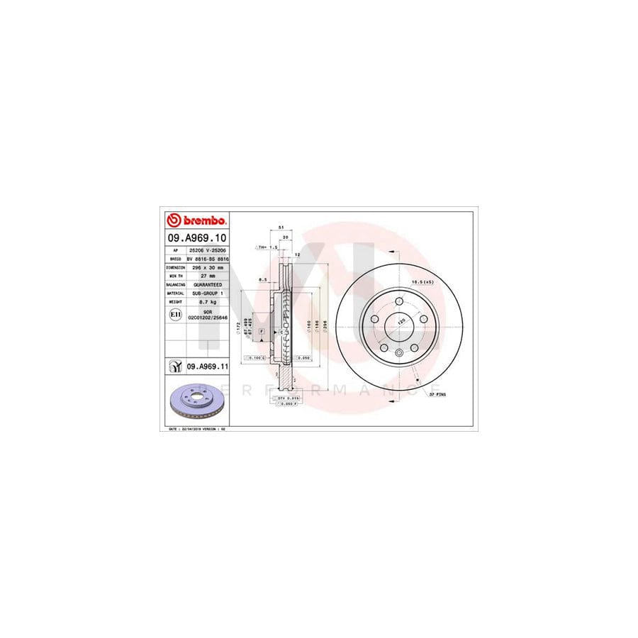 BREMBO 09.A969.10 Brake Disc Internally Vented | ML Performance Car Parts