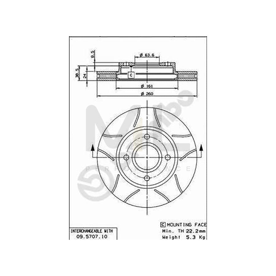 BREMBO MAX LINE 09.5707.75 Brake Disc Internally Vented, Slotted, Coated | ML Performance Car Parts