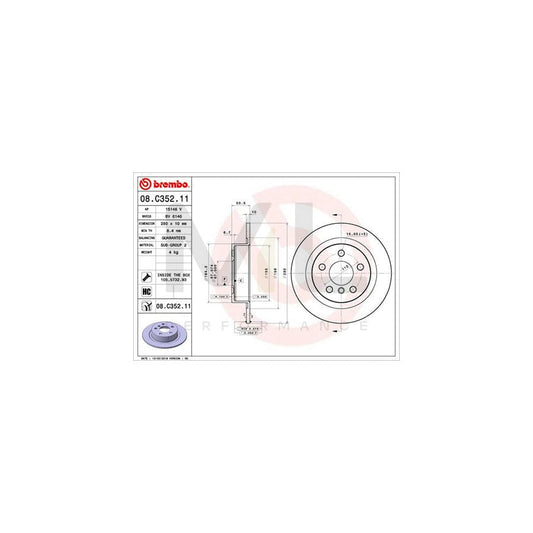 BREMBO 08.C352.11 Brake Disc Solid, Coated, High-carbon, with bolts/screws | ML Performance Car Parts