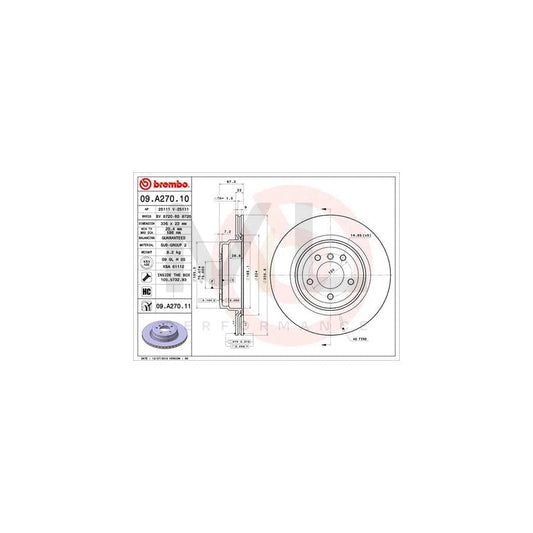 BREMBO 09.A270.10 Brake Disc Internally Vented, High-carbon, with bolts/screws | ML Performance Car Parts