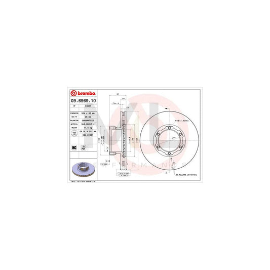 BREMBO 09.6969.10 Brake Disc suitable for MERCEDES-BENZ VARIO Internally Vented, High-carbon | ML Performance Car Parts
