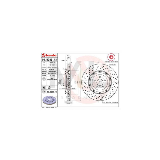 BREMBO TWO-PIECE FLOATING DISCS LINE 09.B386.13 Brake Disc for NISSAN GT-R (R35) Perforated / Vented, Two-piece brake disc, Coated, High-carbon | ML Performance Car Parts