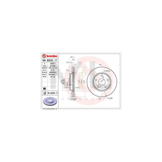 BREMBO 09.B520.11 Brake Disc Internally Vented, Coated, High-carbon | ML Performance Car Parts