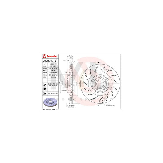 BREMBO COATED DISC LINE 09.B747.51 Brake Disc suitable for MERCEDES-BENZ CLS Perforated / Vented, Coated, High-carbon, with bolts/screws | ML Performance Car Parts