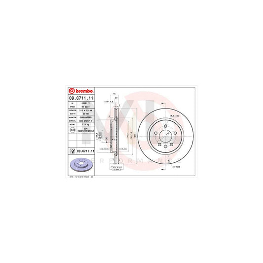 BREMBO 09.C711.11 Brake Disc Internally Vented, Coated | ML Performance Car Parts