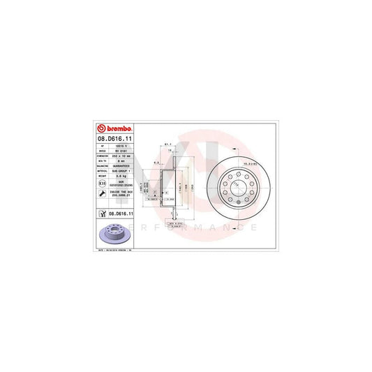 BREMBO 08.D616.11 Brake Disc for SKODA OCTAVIA Solid, Coated, with bolts/screws | ML Performance Car Parts