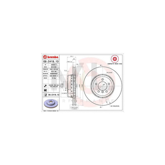 BREMBO 09.C419.13 Brake Disc Internally Vented, Coated, High-carbon, with bolts/screws | ML Performance Car Parts