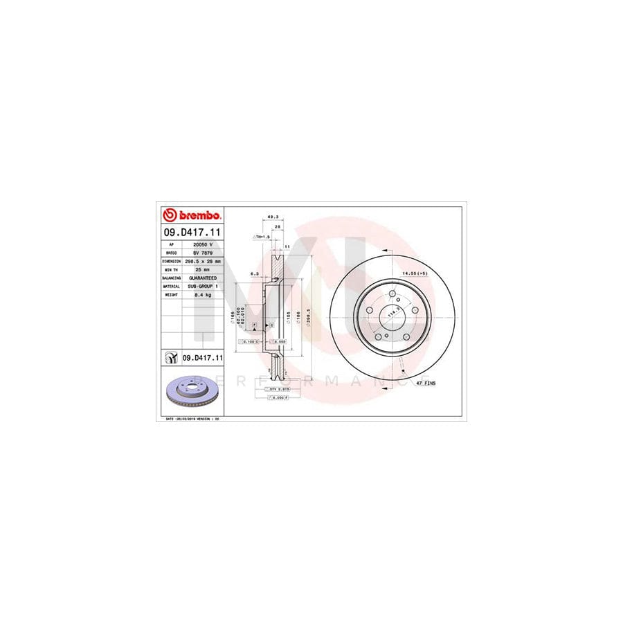 BREMBO 09.D417.11 Brake Disc Internally Vented, Coated | ML Performance Car Parts