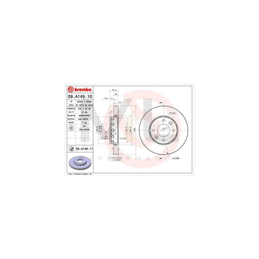 BREMBO COATED DISC LINE 09.A149.11 Brake Disc for KIA Carens II (FJ) Internally Vented, Coated | ML Performance Car Parts