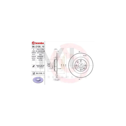 BREMBO 08.C135.10 Brake Disc for MAZDA MX-5 II (NB) Solid, with bolts/screws | ML Performance Car Parts