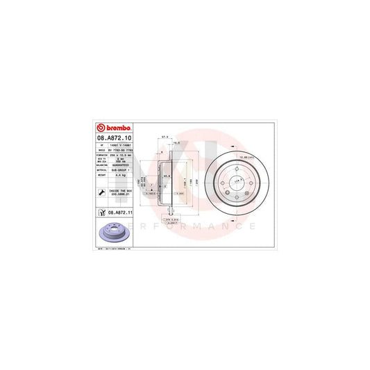 BREMBO COATED DISC LINE 08.A872.11 Brake Disc Solid, Coated, with bolts/screws | ML Performance Car Parts