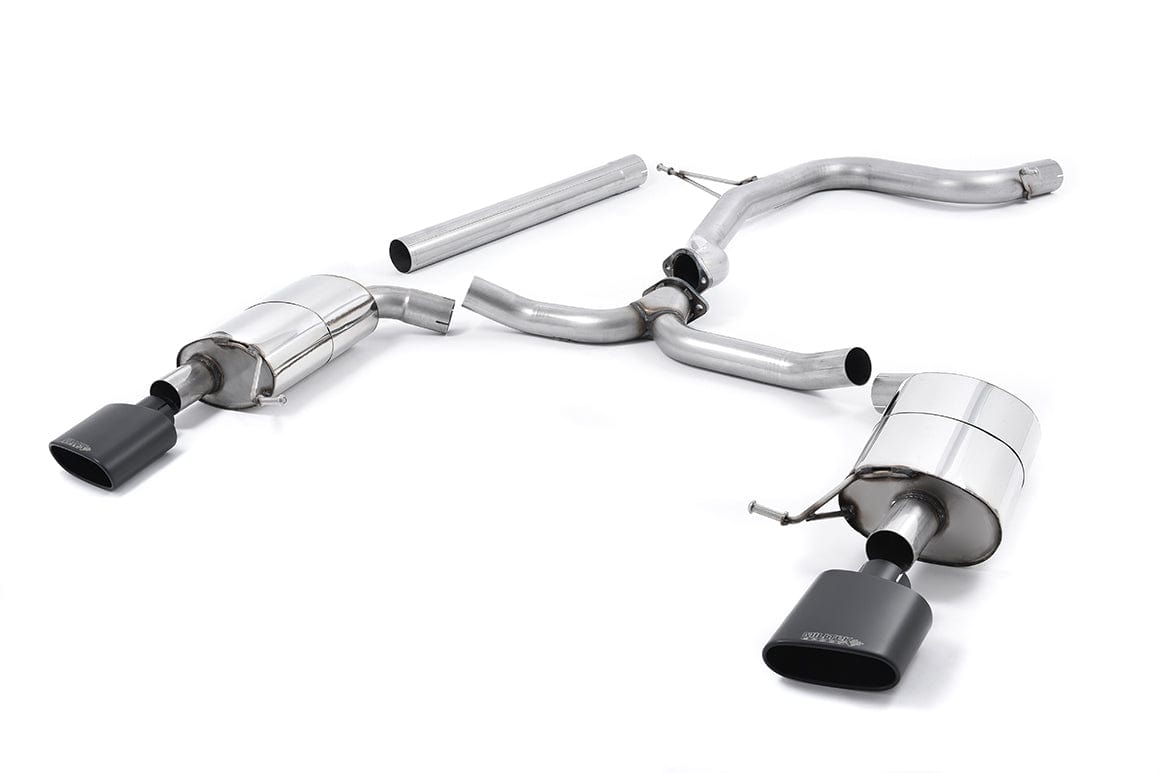 MillTek SSXSE173 Seat Leon Non-Resonated Cat-Back Exhaust with Cerakote Black Oval Tips.