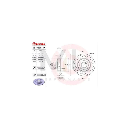 BREMBO XTRA LINE 08.8638.1X Brake Disc Perforated, Solid, Coated, with bolts/screws | ML Performance Car Parts