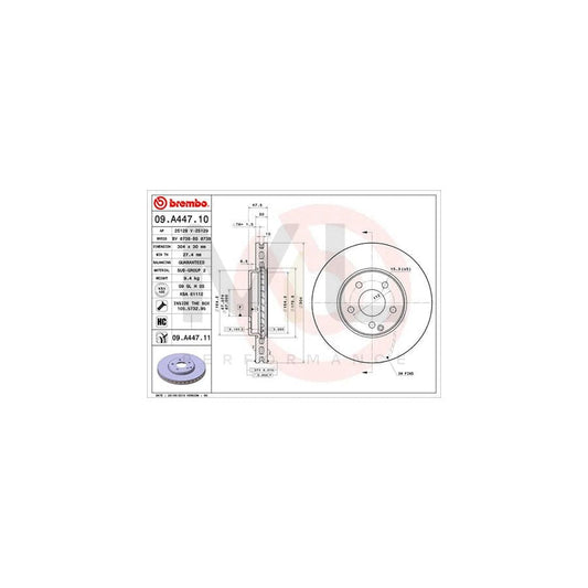 BREMBO COATED DISC LINE 09.A447.11 Brake Disc suitable for MERCEDES-BENZ E-Class Internally Vented, Coated, High-carbon, with bolts/screws | ML Performance Car Parts