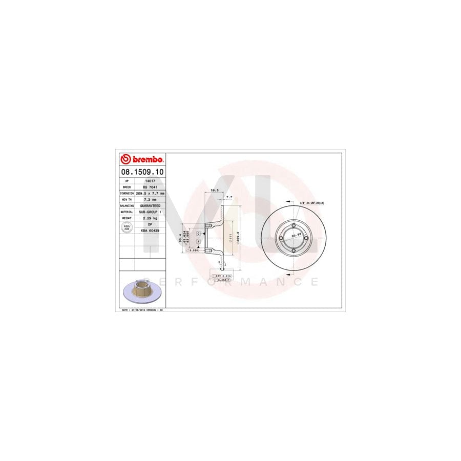 BREMBO 08.1509.10 Brake Disc Solid | ML Performance Car Parts