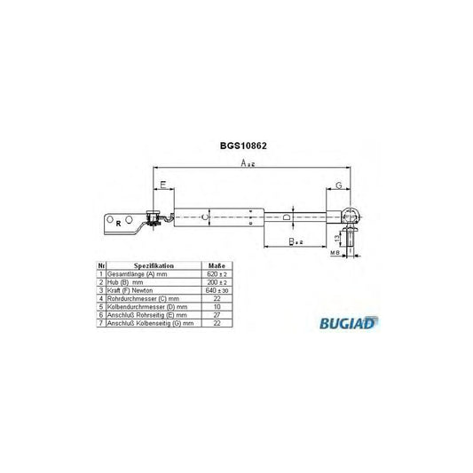 Bugiad BGS10862 Tailgate Strut For Mazda Mpv Ii (Lw)