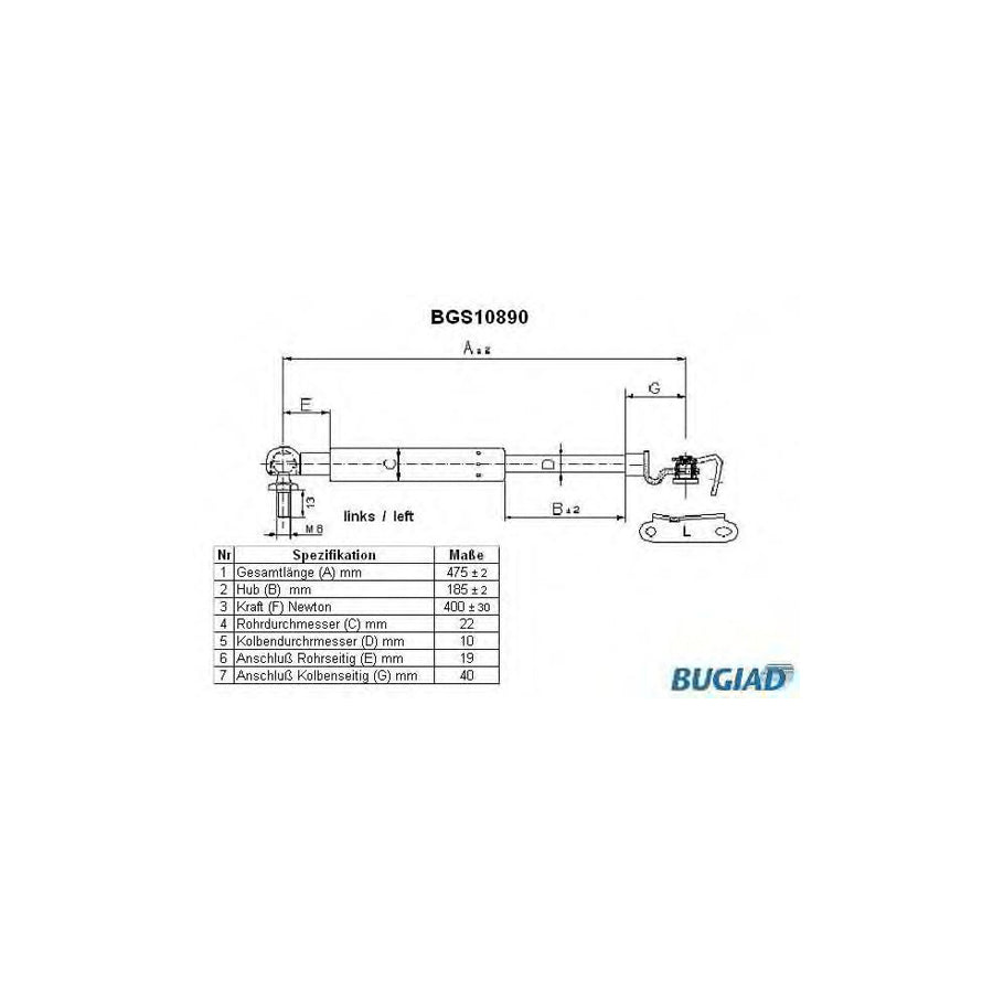 Bugiad BGS10890 Tailgate Strut For Toyota Corolla Viii Compact (E110)