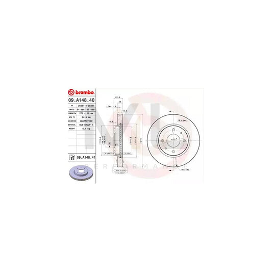 BREMBO COATED DISC LINE 09.A148.41 Brake Disc Internally Vented, Coated | ML Performance Car Parts