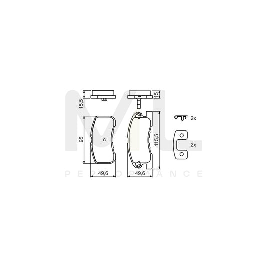 Bosch 0986424697 Brake Pad Set With Acoustic Wear Warning, With Anti-Squeak Plate, With Piston Clip, With Spring BP410 | ML Performance Car Parts