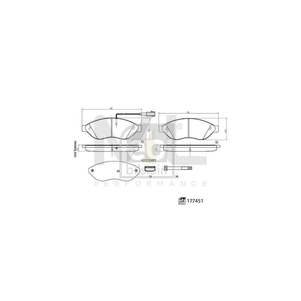 Febi Bilstein 177451 Brake Pad Set Front Axle, Incl. Wear Warning Contact, With Attachment Material | ML Performance Car Parts