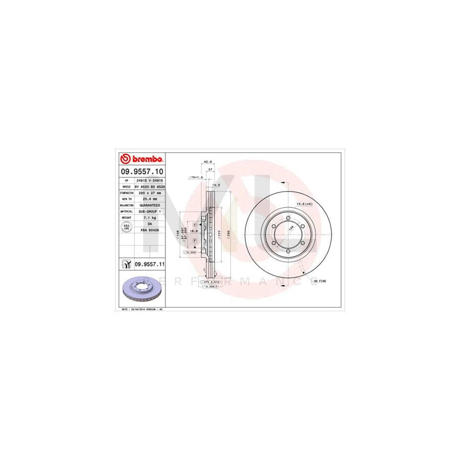 BREMBO 09.9557.10 Brake Disc for HYUNDAI TERRACAN Internally Vented | ML Performance Car Parts