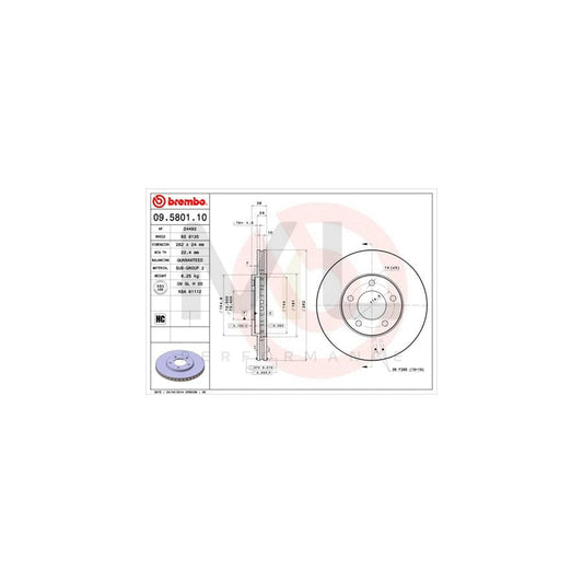 BREMBO 09.5801.10 Brake Disc for CHRYSLER VOYAGER Internally Vented | ML Performance Car Parts